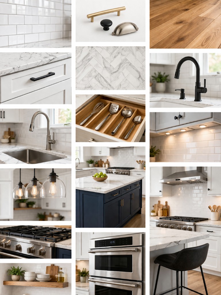 Kitchen materials and options—cabinets, countertops, backsplash, hardware, fixtures