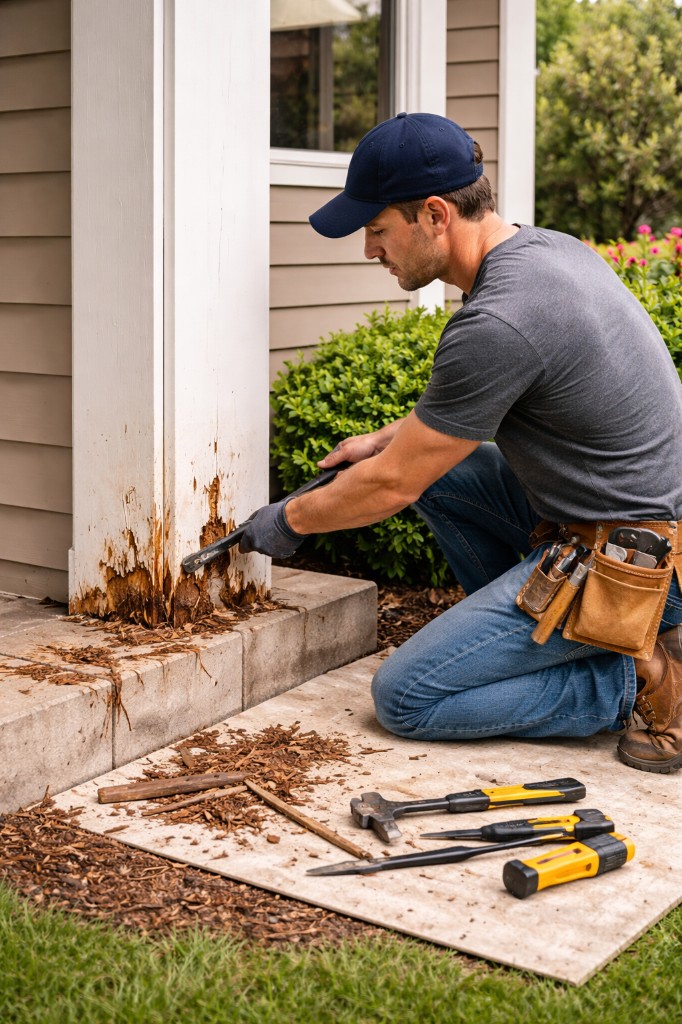 Wood rot repair on posts and trim